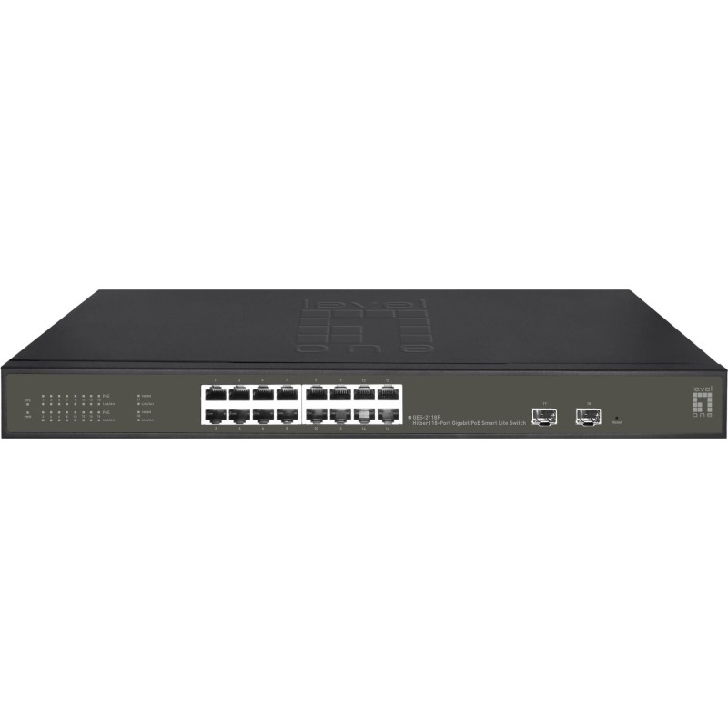 LevelOne Hilbert 18-Port Gigabit PoE Smart Lite Switch - 16 PoE Ausgänge - 2 x Gigabit SFP - 802.3at/af PoE - 230W PoE-Leistung