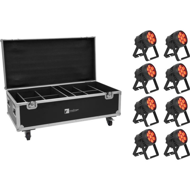 EUROLITE Set 8x AKKU IP PAR 7 QCL CRMX MK2 + Case mit Ladefunktion (20001008)