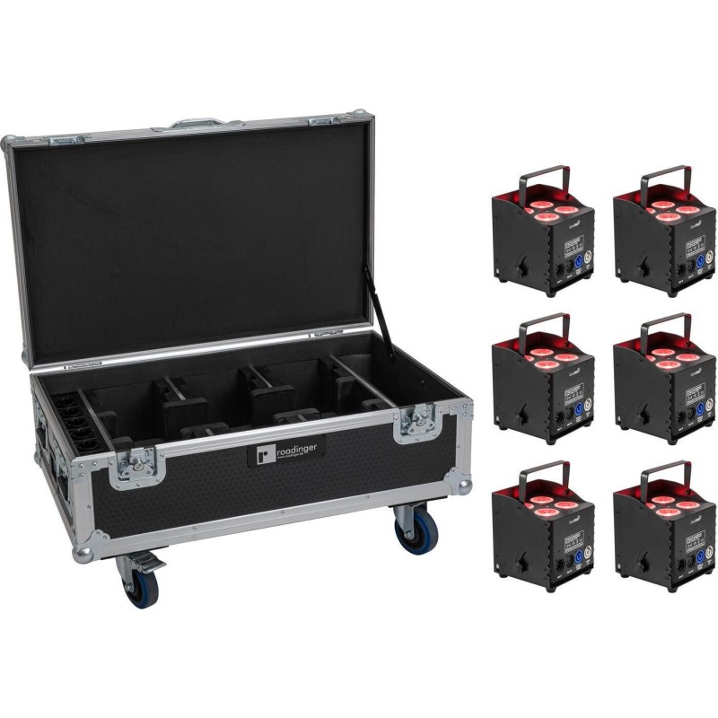 EUROLITE Set 6x AKKU UP-4 QCL Spot QuickDMX MK2 + Flightcase mit Rollen und Ladefunktion (20001039)