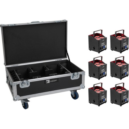 EUROLITE Set 6x AKKU UP-4 QCL Spot QuickDMX MK2 + Flightcase mit Rollen und Ladefunktion (20001039)