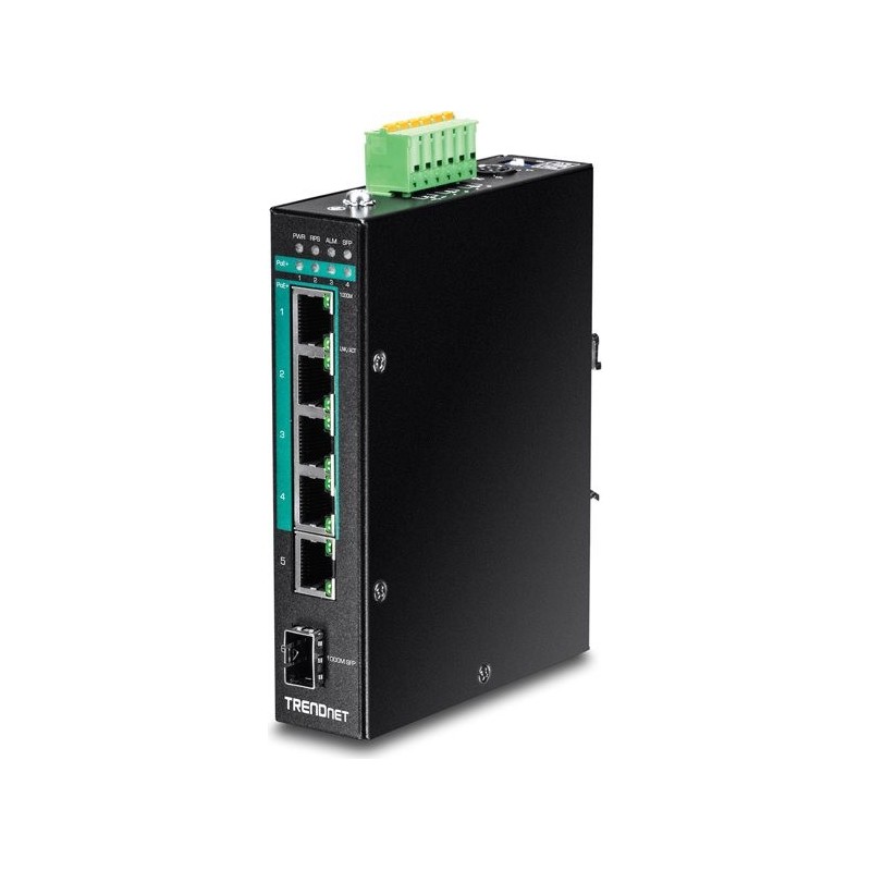 TRENDnet TI-PG541I - Switch - verwaltet - 4 x 10/100/1000 (PoE+) + 1 x 10/100/1000 + 1 x Gigabit SFP - an DIN-Schiene montierba