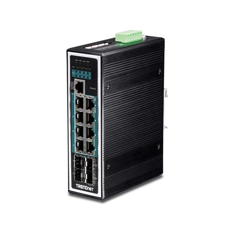 TRENDnet TI-PG1284I - Switch - L2+ - verwaltet - 8 x 10/100/1000 (PoE+) + 4 x Gigabit SFP - an DIN-Schiene montierbar - PoE+ (T