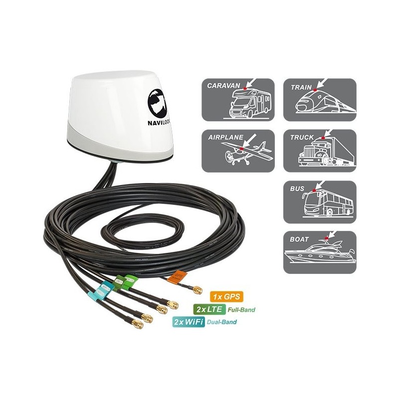Delock Navilock NL-400 Multiband GNSS LTE-MIMO WLAN-MIMO IEEE 802.11 ac/a/h/b/g/n Antenne 5 x RP-SMA omnidirektional Dachmontag