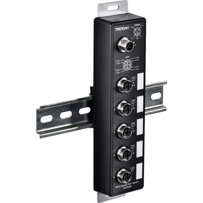 TRENDnet 5-PORT INDUSTRIAL EN50155 M12 - GIGABIT POE+ RAILWAY SWITCH (TI-XPG50)