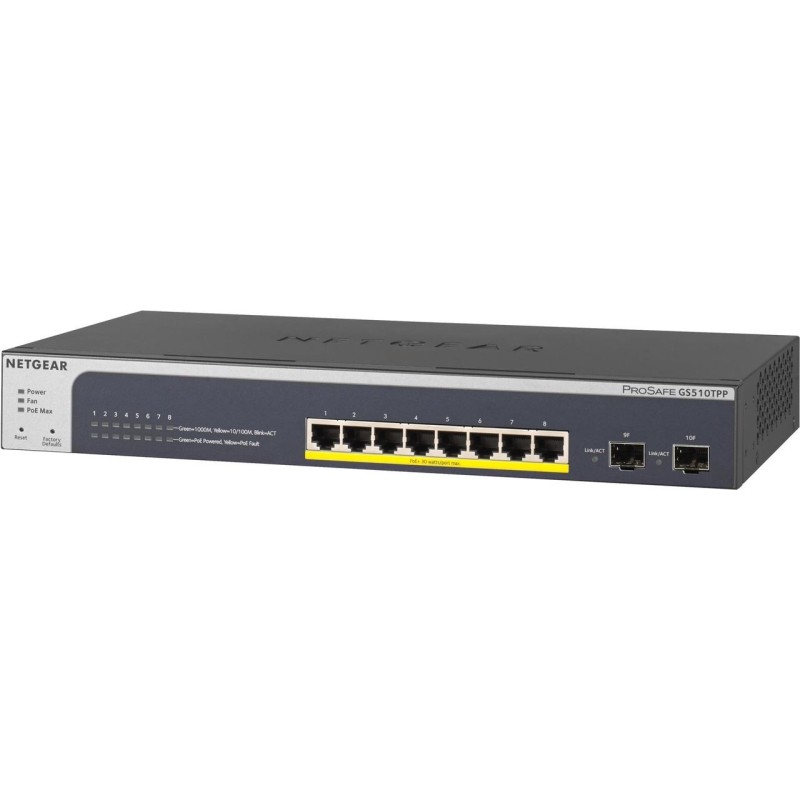 NETGEAR Smart GS510TPP - Switch - L3 Lite - Smart - 8 x 10/100/1000 (PoE+) + 2 x SFP - Desktop, an Rack montierbar - PoE+ (190
