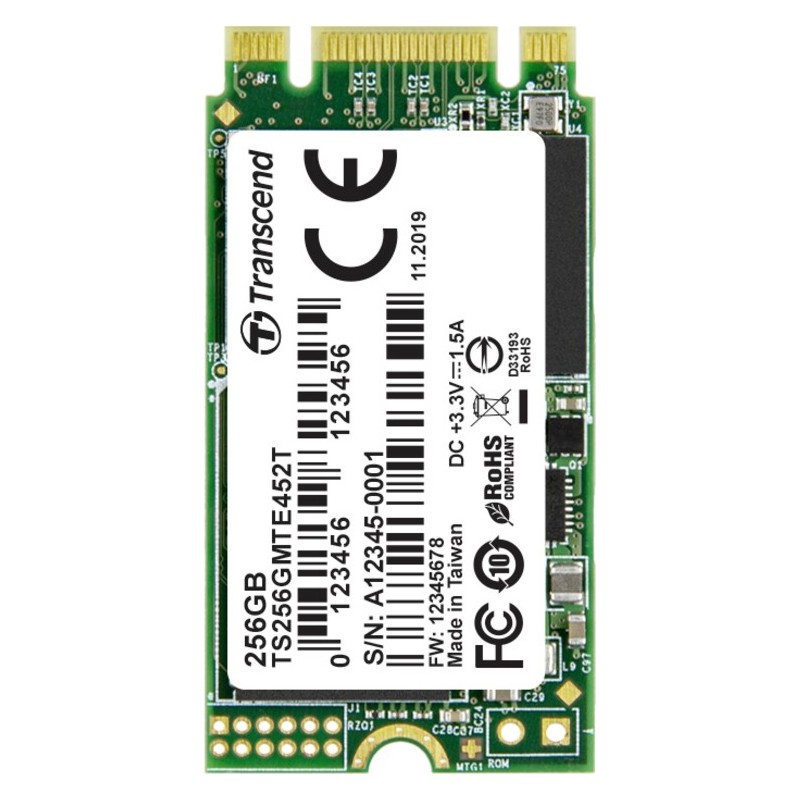 Transcend SSD/256GB, M.2 2242, PCIe Gen3x2, B+M Key, 3D TLC, PE: 3K (TS256GMTE452T)