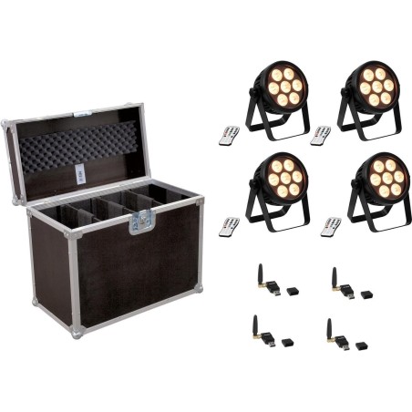 EUROLITE Set 4x LED 4C-7 Silent Slim Spot + USB QuickDMX + Case (20000856)