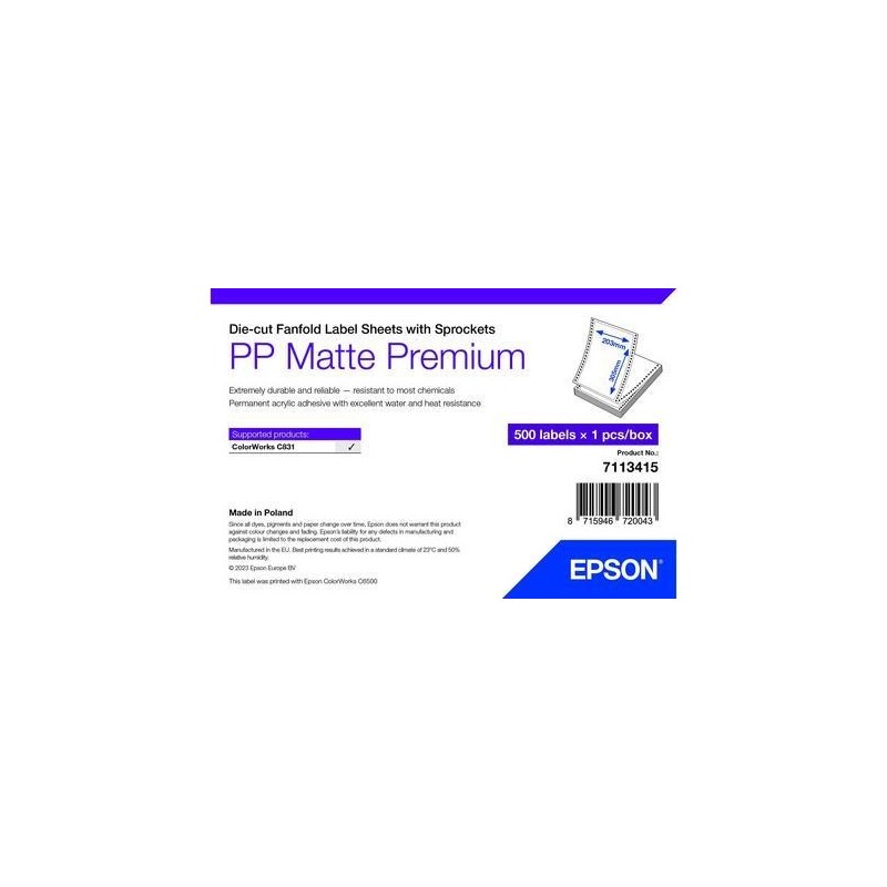 Epson Premium - Polypropylen (PP) - matt - permanenter Acrylklebstoff - 203 x 305 mm 500 Etikett(en) gestanzte Etiketten mit Ri