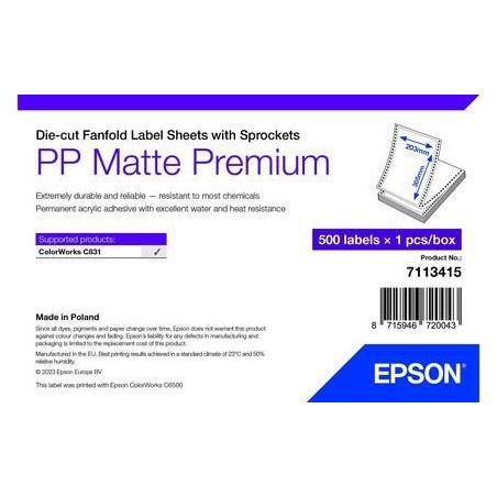 Epson Premium - Polypropylen (PP) - matt - permanenter Acrylklebstoff - 203 x 305 mm 500 Etikett(en) gestanzte Etiketten mit Ri