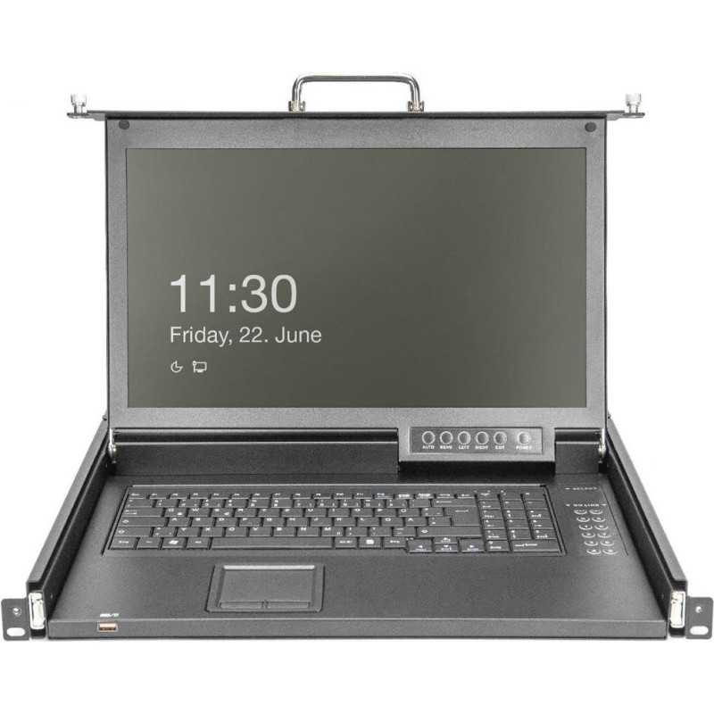 DIGITUS Modulare HD LCD KVM Konsole mit 17" TFT, 16-Port HDMI KVM Anschluss, Touchpad, deutsches Tastaturlayout (DS-72220-7GE)