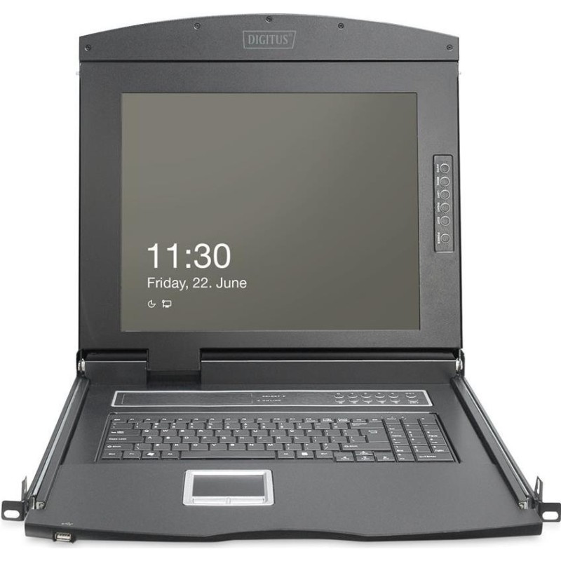 DIGITUS Modulare HD LCD KVM Konsole mit 19" TFT, 16-Port HDMI KVM Anschluss, Touchpad, deutsches Tastaturlayout (DS-72221-1GE)