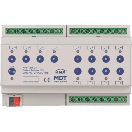 MDT - Schaltaktor 12-fach 8TE REG 230VAC 16A C-Last 140uF (AKS-1216.03)
