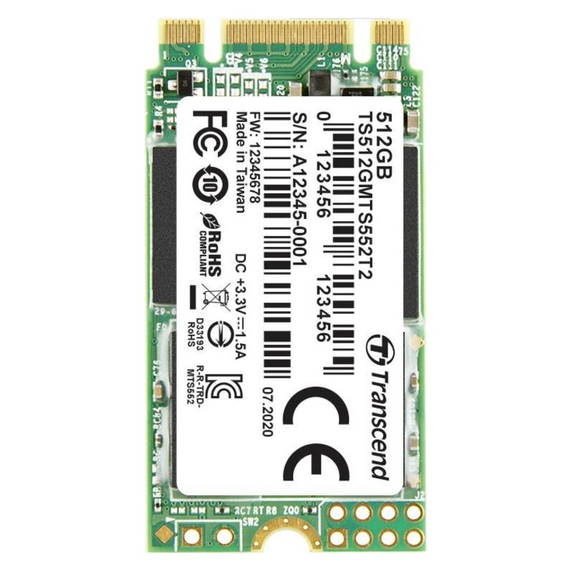 Transcend MTS552T2 - SSD - 512 GB - intern - M.2 2242 (doppelseitig) (M.2 2242 (doppelseitig)) - SATA 6Gb/s (TS512GMTS552T2)