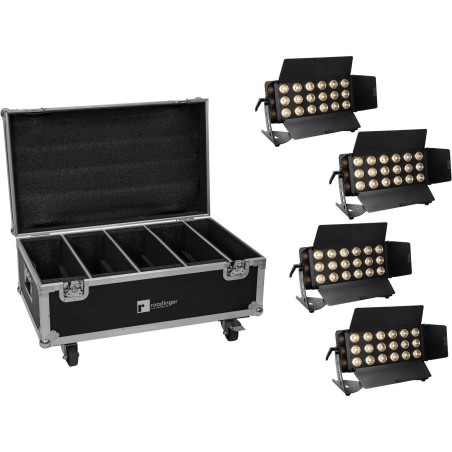 EUROLITE Set 4x LED CLS-18 QCL RGB/WW 18x7W + Flightcase mit Rollen (20001036)