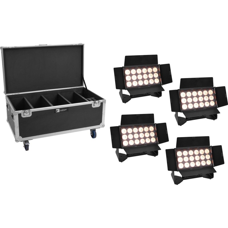 EUROLITE Set 4x Multiflood IP 18x10W RGBW Wash CRMX + Case mit Rollen (20001033)