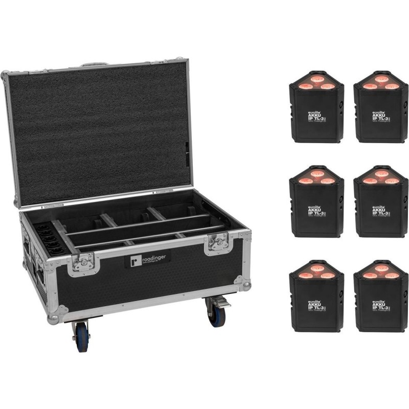 EUROLITE Set 6x AKKU IP TL-3 QCL + Case mit Rollen und Ladefunktion (20001017)
