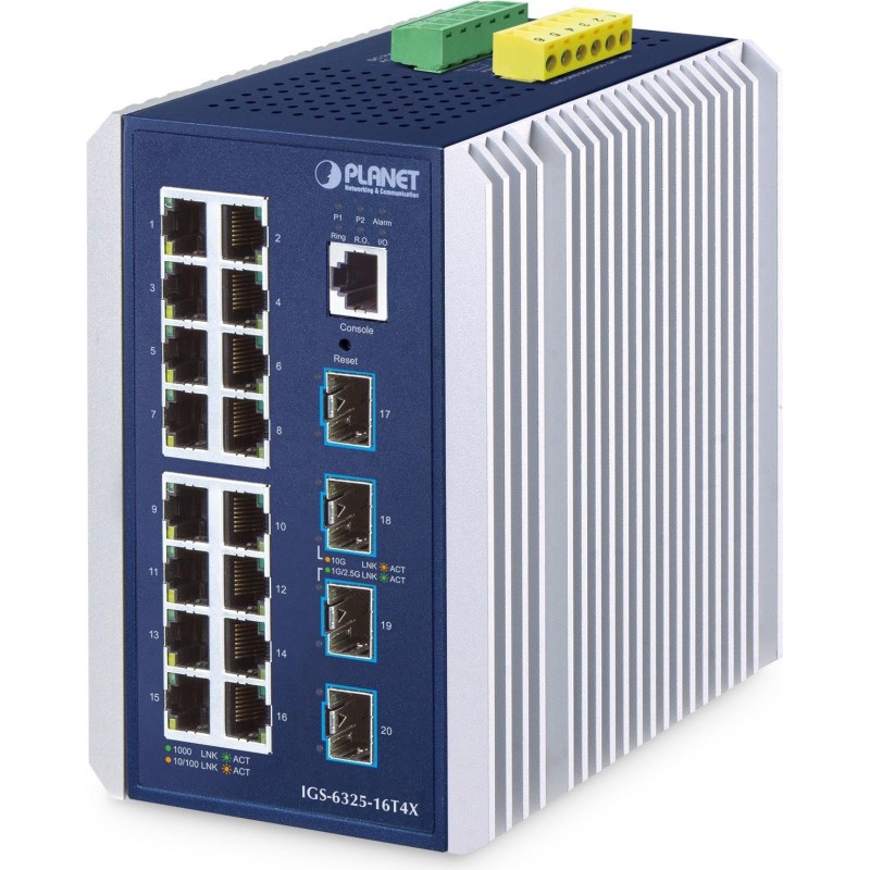 PLANET IP30 Industrial L3 16-Port Managed Gigabit Ethernet (10/100/1000) Aluminium - Blau (IGS-6325-16T4X)