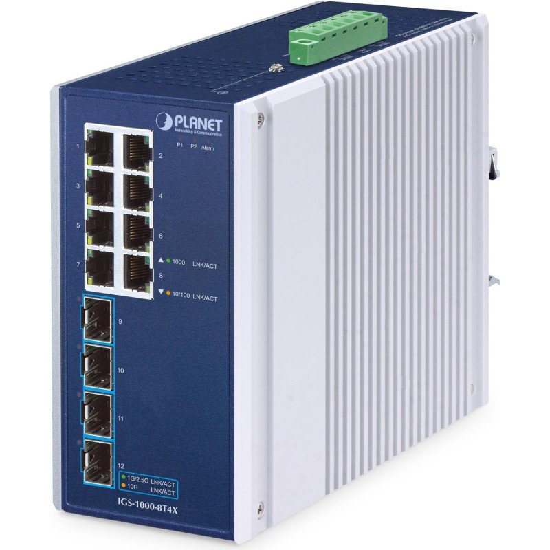 PLANET IP30 Industrial 8-Port Unmanaged Gigabit Ethernet (10/100/1000) Aluminium - Blau (IGS-1000-8T4X)