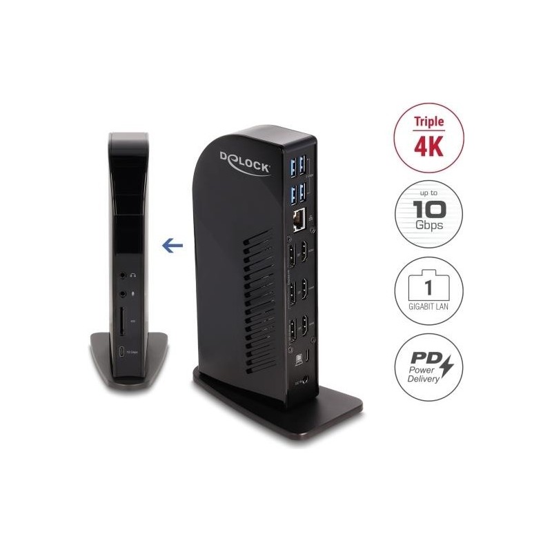 Delock - Dockingstation - USB-C / Thunderbolt 3 / Thunderbolt 4 - 3 x HDMI, 3 x DP - 1GbE - 135 Watt (88051)