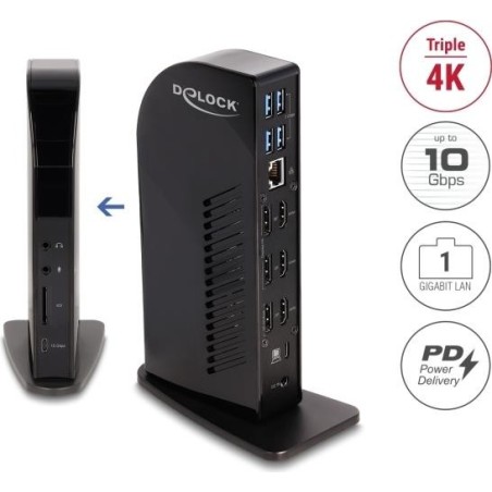 Delock - Dockingstation - USB-C / Thunderbolt 3 / Thunderbolt 4 - 3 x HDMI, 3 x DP - 1GbE - 135 Watt (88051)