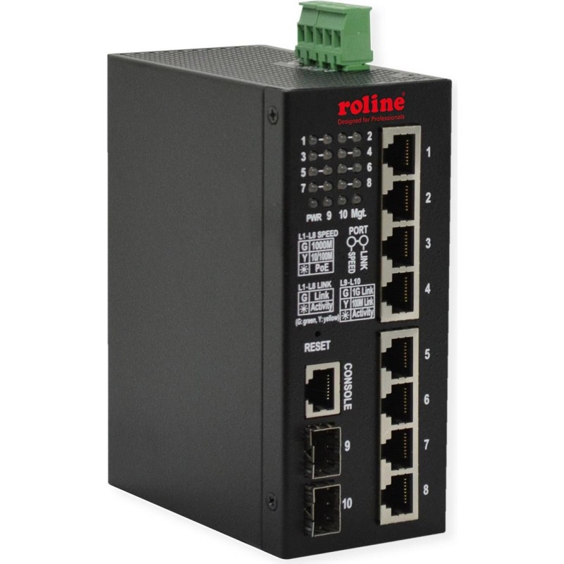 ROLINE Industr. Gigabit Eth. Switch 8x+ 2x dual-speed SFP managed 240W - Switch - 1 Gbps - 10-Port - Power over Ethernet - Mana