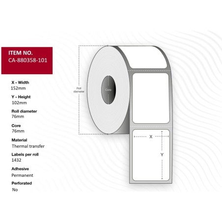 Capture Label 152 x 102mm, Core 76mm, Permanent, No perforation, 1432 labels per roll, 4 rolls per box (CA-880358-101)