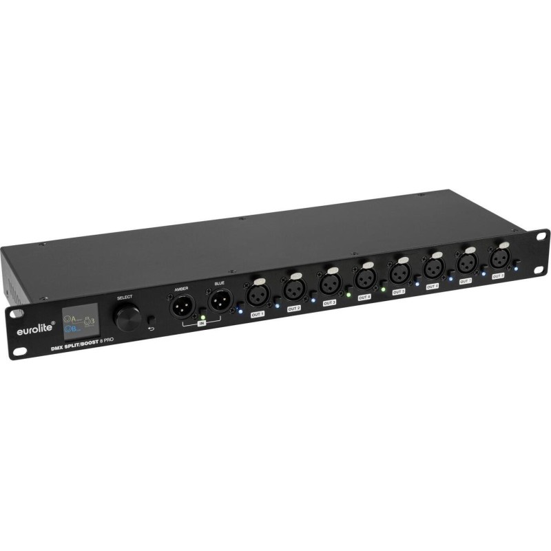 EUROLITE DMX Split/Boost 8 PRO 3pol Rack-Splitter 2in/8out RDM mit OLED-Display