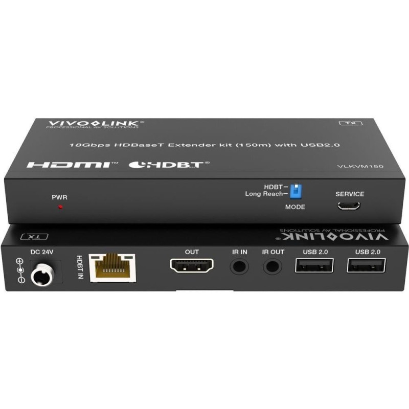 VivoLink HDBaseT KVM kit 150m with USB 2.0 - 18 Gbps (VLKVM150)