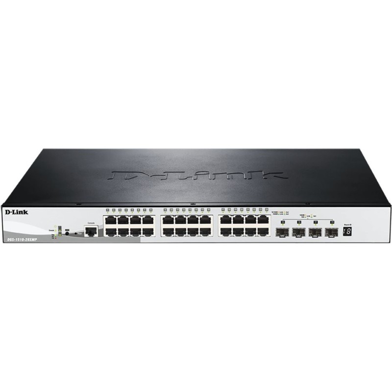 D-Link SmartPro DGS-1510-28XMP - Switch - L3 - managed - 24 x 10/100/1000 (PoE+) + 4 x 10 Gigabit SFP+ - Desktop, an Rack monti