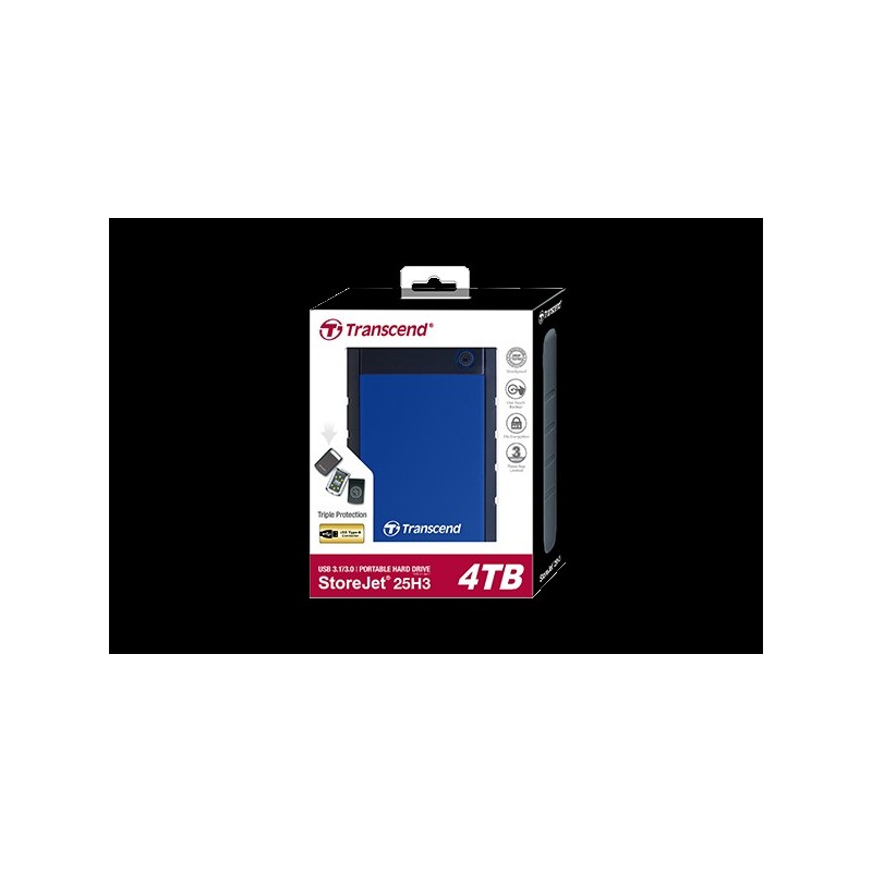 Transcend StoreJet 25H3 - Festplatte - 4 TB - extern (tragbar) - 2.5" (6.4 cm) - USB 3.1 Gen 1 - 256-Bit-AES - Marineblau