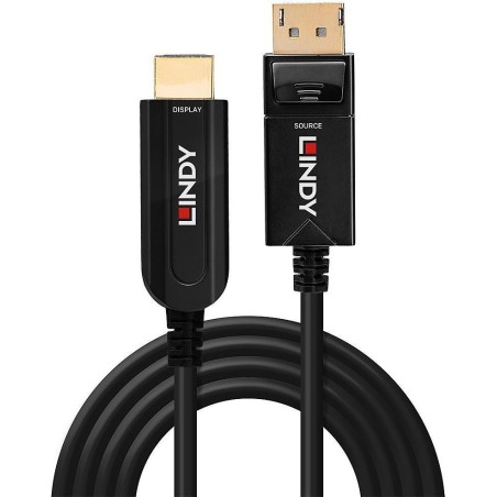 Lindy - Video- / Audiokabel - DisplayPort (M) bis HDMI (M) - 30,0m - Hybrid Kupfer/Kohlefaser - Schwarz - rund, 4K Unterstützun