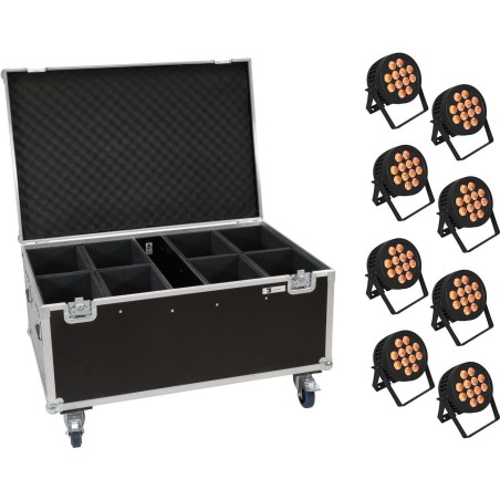EUROLITE Set 8x LED IP PAR 12x9W SCL Spot + Case mit Rollen (20000885)