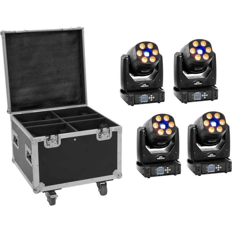 EUROLITE Set 4x LED TMH-H90 + Case mit Rollen (20000929)
