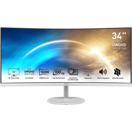 MSI Pro MP341CQW 86,4 cm (34" ) 3440 x 1440 Pixel UltraWide Quad HD Weiß (PRO MP341CQW)