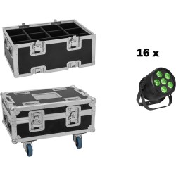 EUROLITE Set 16x LED Silent Par 6 QCL Floor sw + Case (20001002)