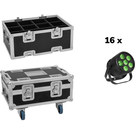 EUROLITE Set 16x LED Silent Par 6 QCL Floor sw + Case (20001002)
