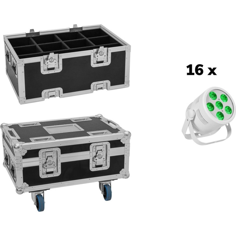 EUROLITE Set 16x LED Silent Par 6 QCL Floor ws + Case (20001003)