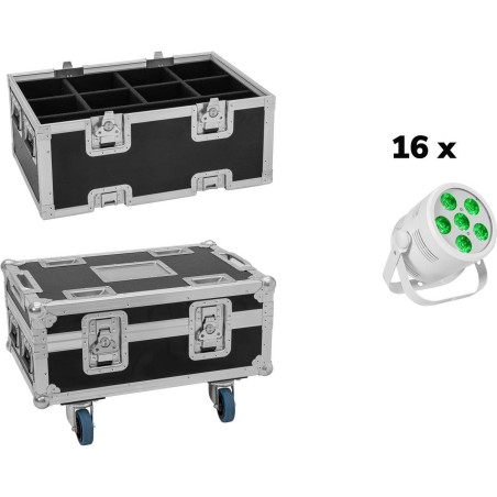 EUROLITE Set 16x LED Silent Par 6 QCL Floor ws + Case (20001003)