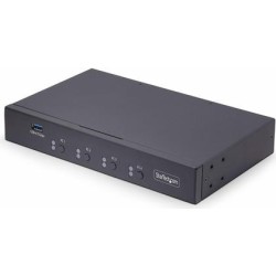StarTech.com 4-Port KM Switch with Mouse Roaming, USB Switch for Keyboard/Mouse, 3.5mm and USB Audio, Peripheral Sharing for 4