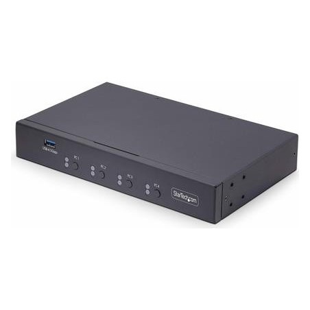 StarTech.com 4-Port KM Switch with Mouse Roaming, USB Switch for Keyboard/Mouse, 3.5mm and USB Audio, Peripheral Sharing for 4