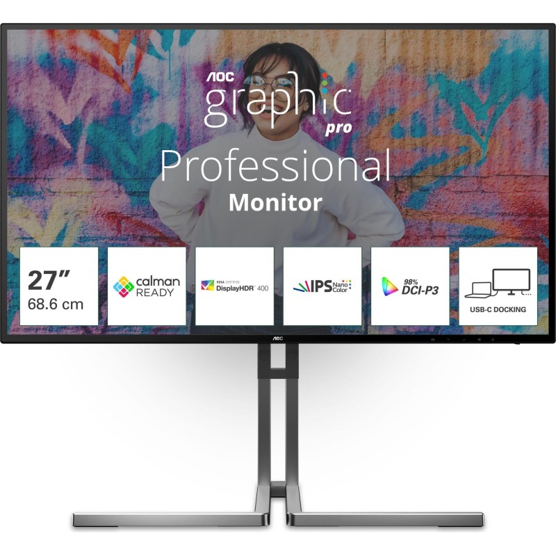 AOC U27U3CV Computerbildschirm 68,6 cm (27") 3840 x 2160 Pixel 4K Ultra HD LCD Schwarz Energieklasse F (U27U3CV)