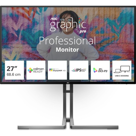 AOC U27U3CV Computerbildschirm 68,6 cm (27") 3840 x 2160 Pixel 4K Ultra HD LCD Schwarz Energieklasse F (U27U3CV)