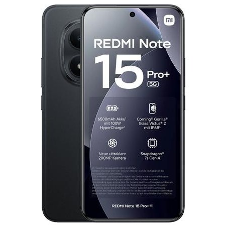 Xiaomi Redmi Note 15 Pro+ 5G Smartphone, 256GB, 8GB RAM, 6.83" AMOLED, Midnight Black