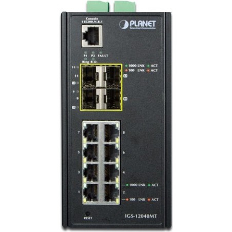 PLANET IGS-12040MT - Switch - verwaltet - 8 x 10/100/1000 + 4 x Gigabit SFP - an DIN-Schiene montierbar, wandmontierbar - AC 24