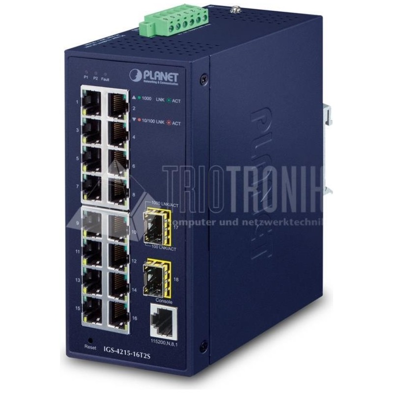 PLANET IGS-4215-16T2S - Switch - managed - 16 x 10/100/1000 + 2 x Gigabit SFP - an DIN-Schiene montierbar, wandmontierbar - AC