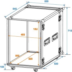 ROADINGER Rack Profi 15HE 45cm mit Rollen 48,30cm (19") Flightcase schwarz laminiert (30109127)
