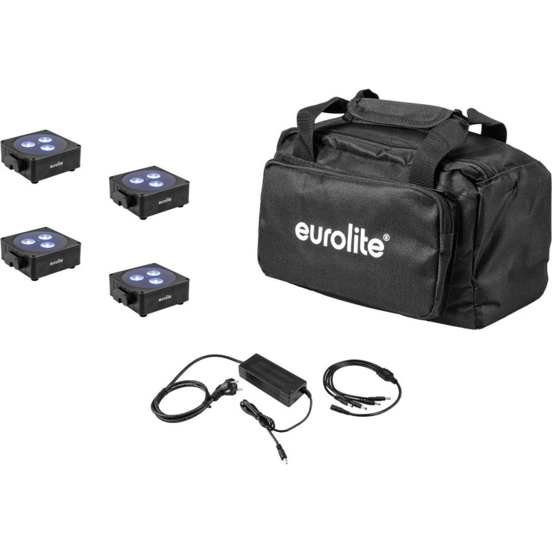 EUROLITE Set 4x AKKU Flat Light 3 sw + Ladenetzteil + Soft-Bag (20000476)