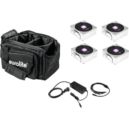 EUROLITE Set 4x AKKU IP Flat Light 1 chrom + Soft-Bag + Ladegerät (20000444)