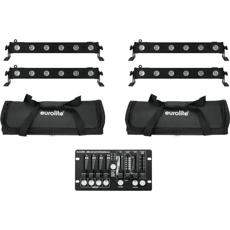 EUROLITE Set 4x LED BAR-6 QCL RGBW + 2x Soft-Bag + Controller (20000405)