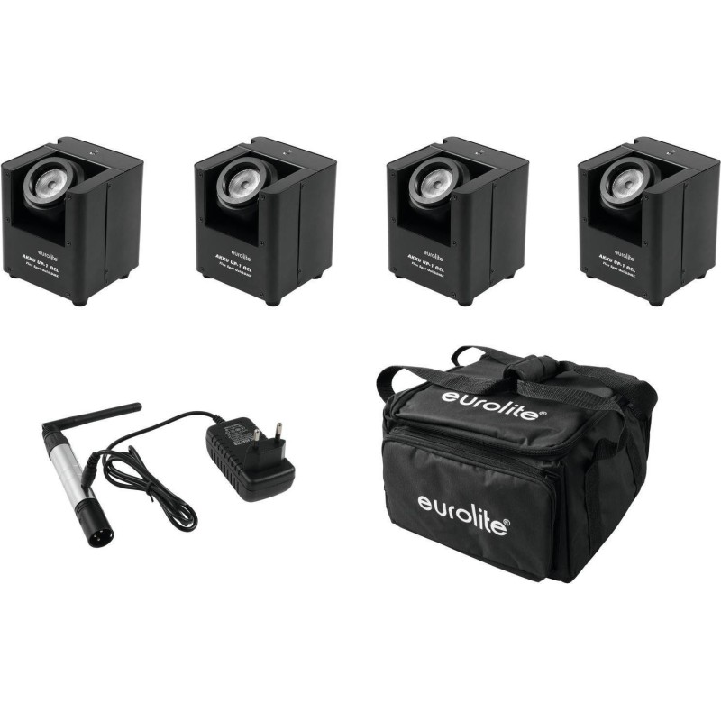 EUROLITE Set 4x AKKU UP-1 + SB-4 Soft-Bag + QuickDMX Funksender (20000267)